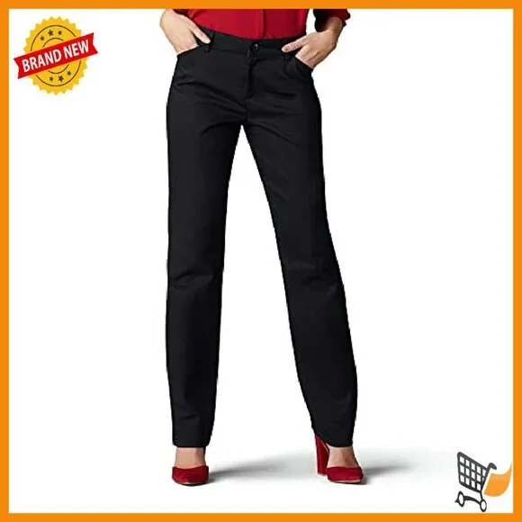 Petite Wrinkle-Free Relaxed Fit Straight Leg Pants Size 10